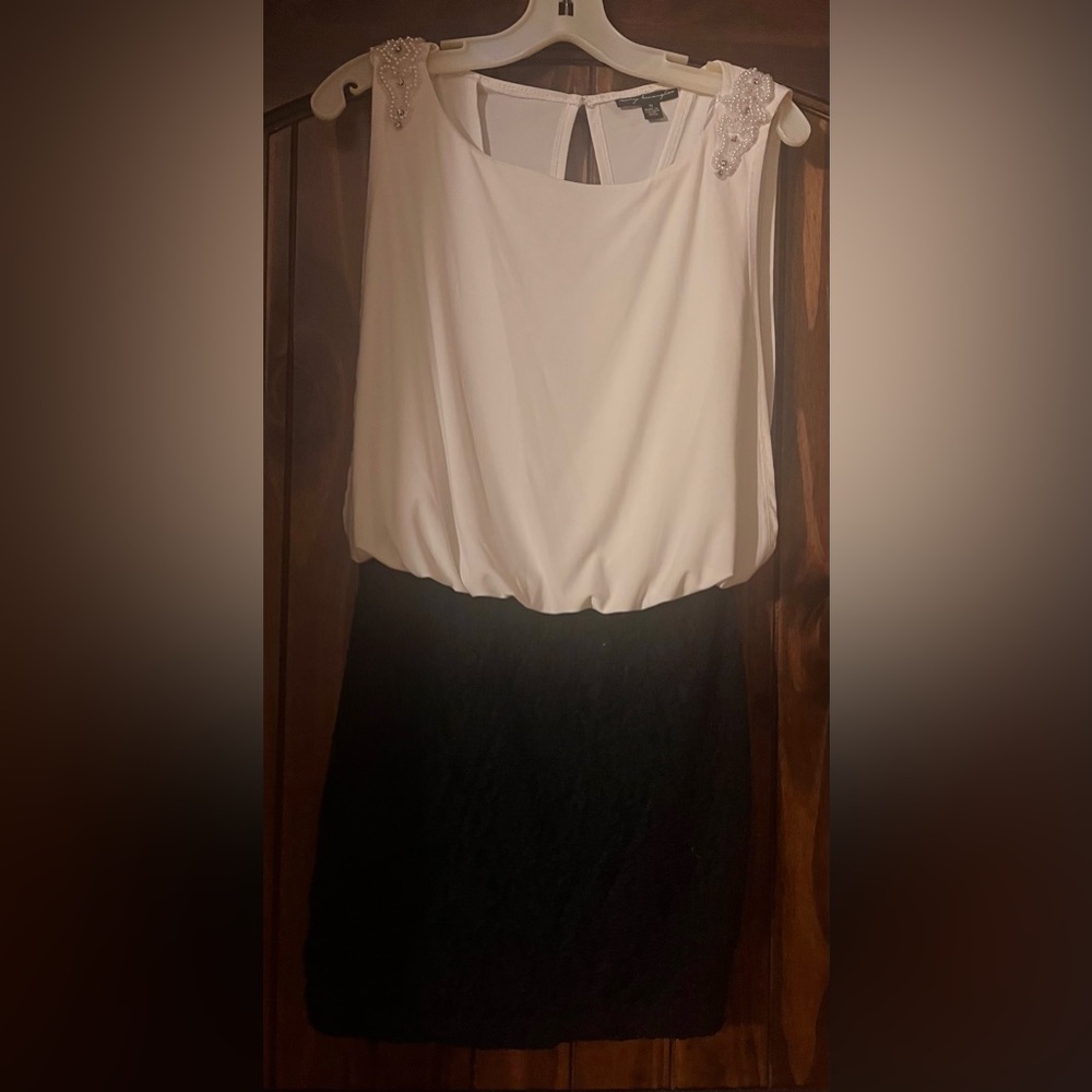 Black & White Dress With Pearl Embellished Shoulders Size 11